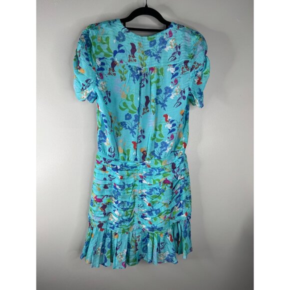 NWT Tanya Taylor Zora Ruched Mini Dress Size 2 Turquoise V-neck Casual Silk - Picture 6 of 7